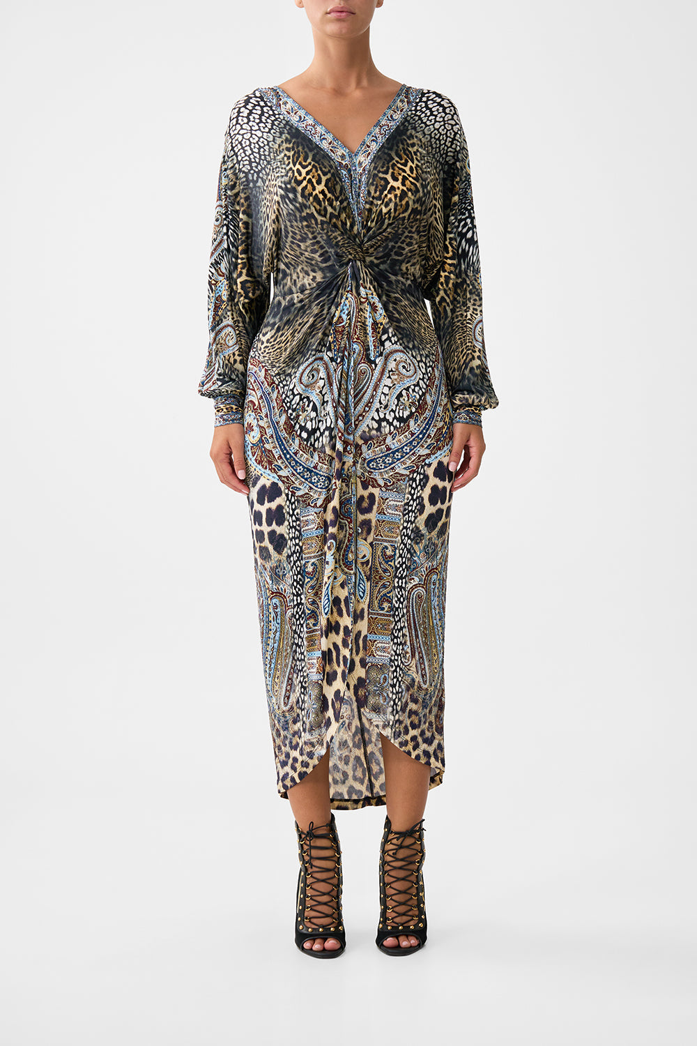 The CAMILLA TWIST FRONT DRESS ISTANBUL ANIMALIA in our ISTANBUL ANIMALIA print.
