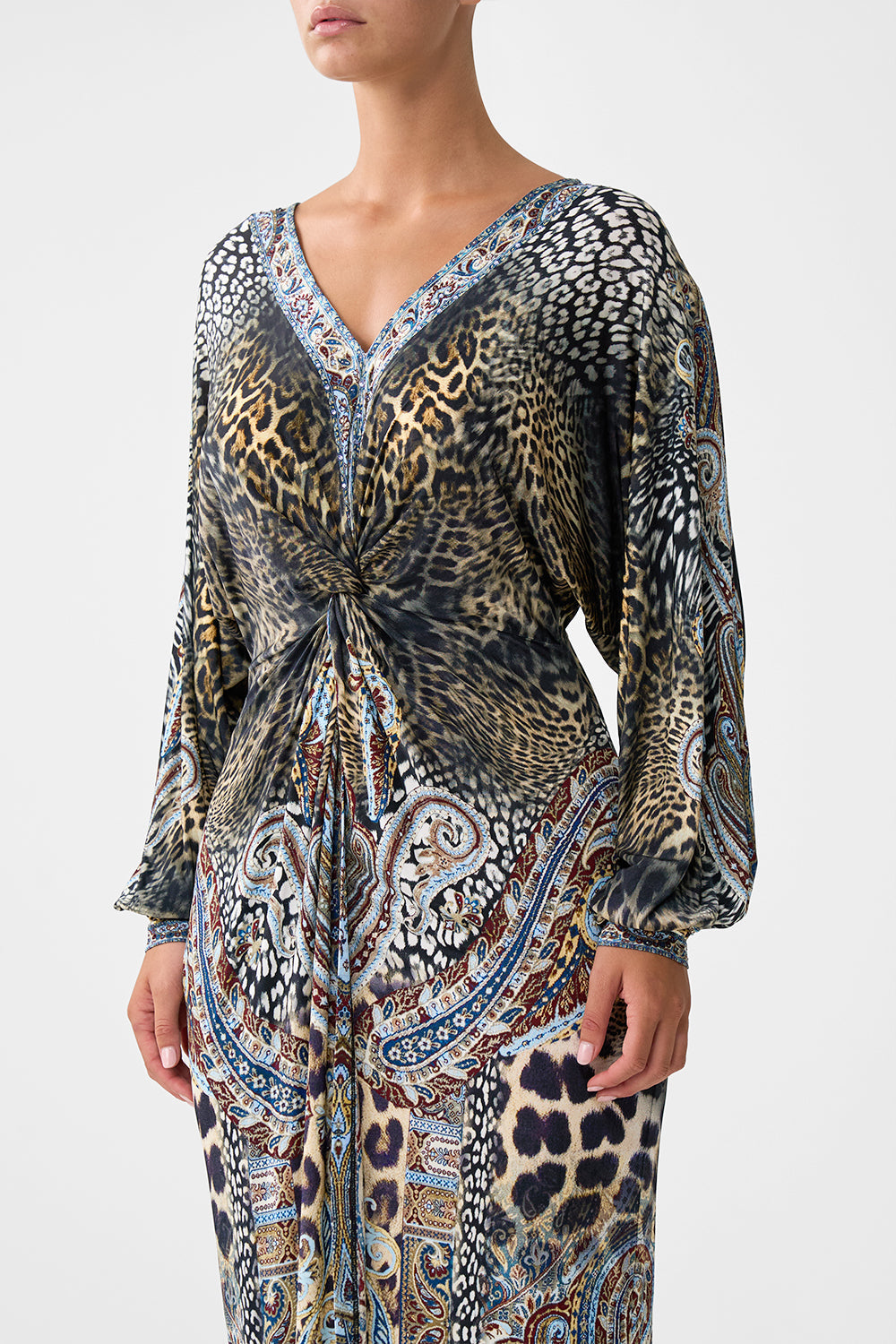 The CAMILLA TWIST FRONT DRESS ISTANBUL ANIMALIA in our  print.