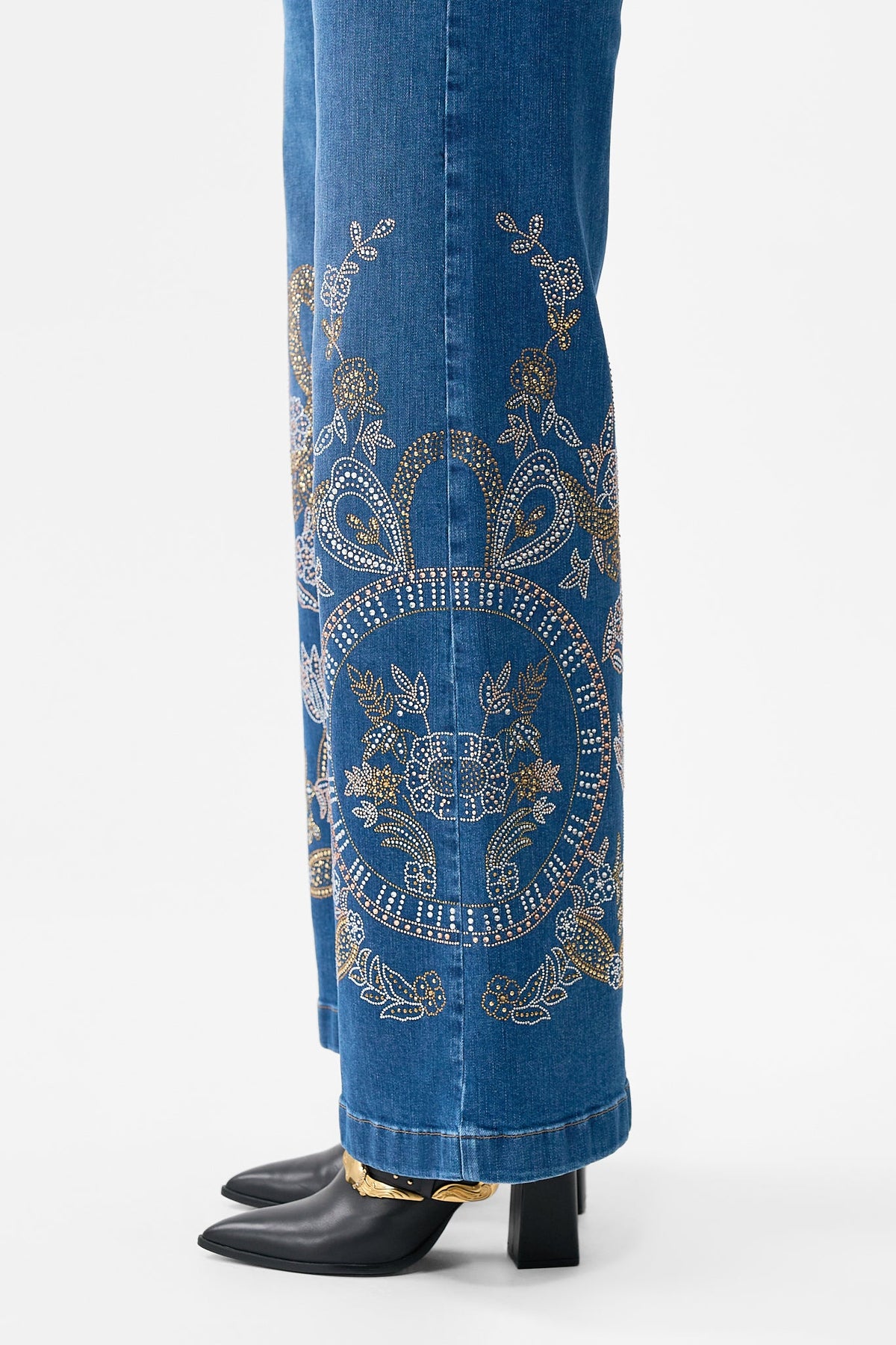 The CAMILLA Jenna Ace Of Lace High Waisted Flare in our Denim print.