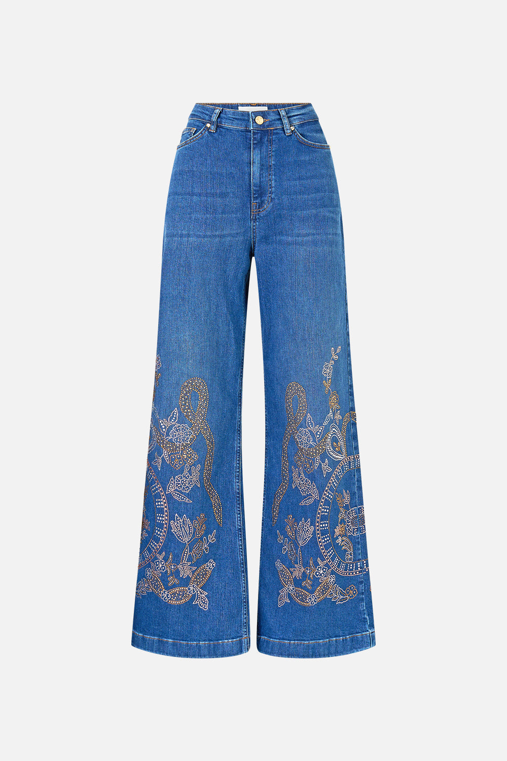 The CAMILLA Jenna Ace Of Lace High Waisted Flare in our Denim print.