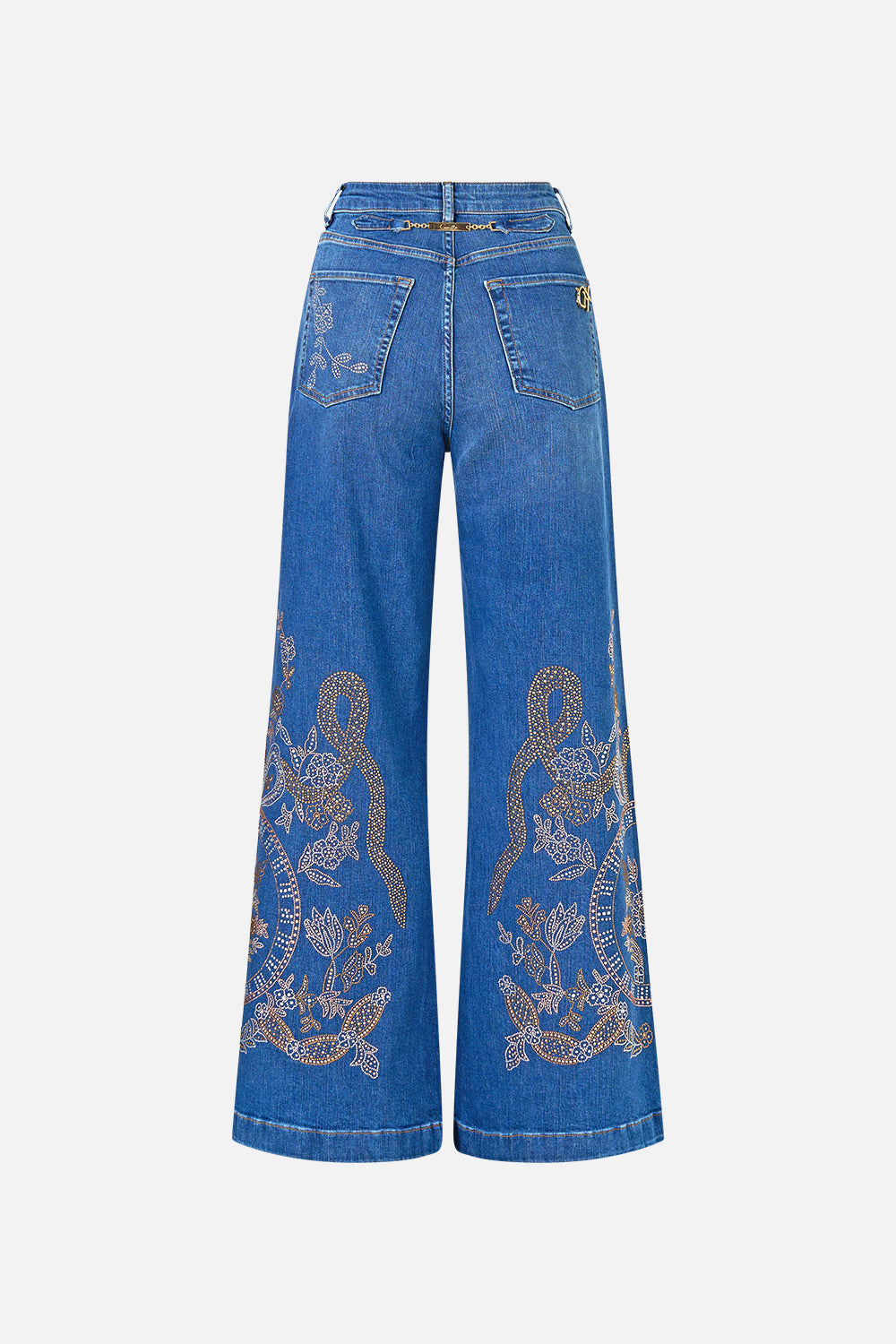 The CAMILLA Jenna Ace Of Lace High Waisted Flare in our Denim print.