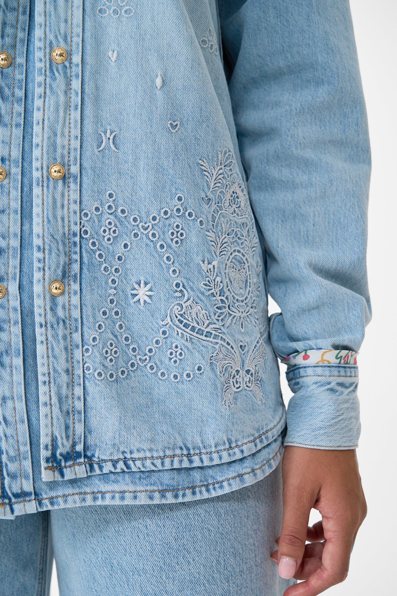 The CAMILLA SOPHY KITSCH STITCH RELAXED SHIRT DENIM in our  print.