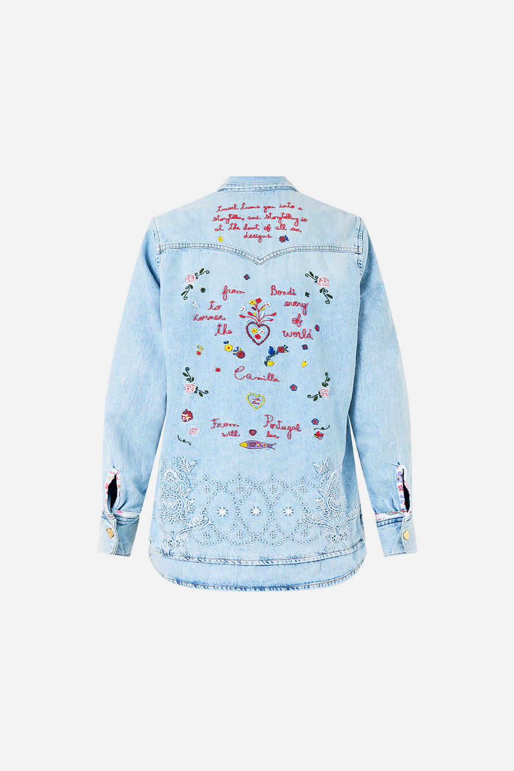 The CAMILLA SOPHY KITSCH STITCH RELAXED SHIRT DENIM in our  print.