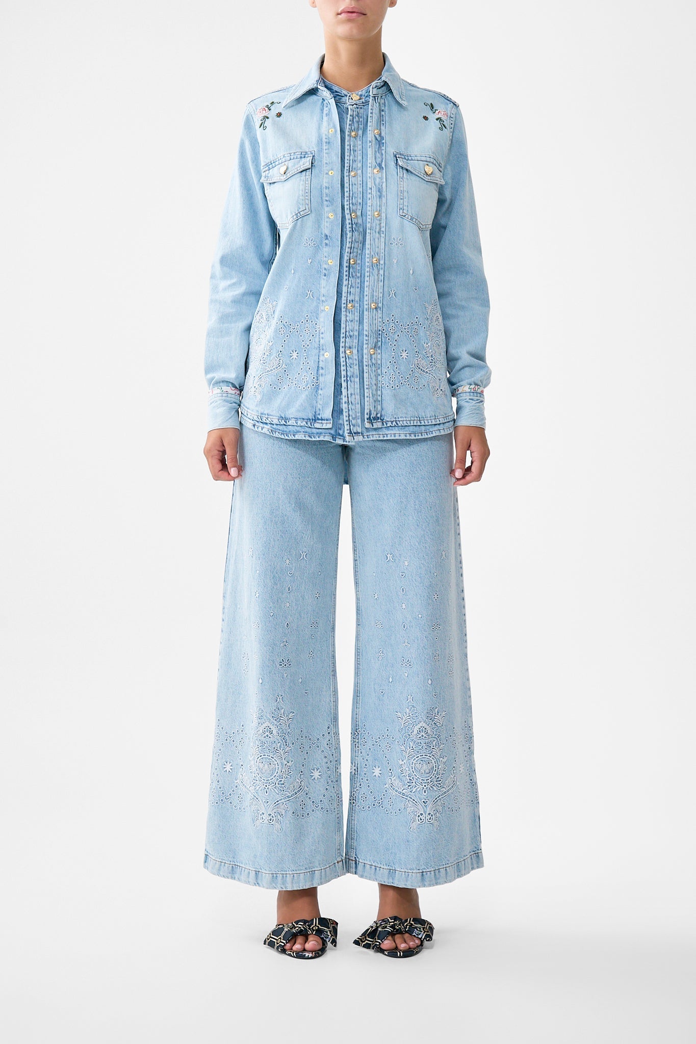 The CAMILLA SOPHY KITSCH STITCH RELAXED SHIRT DENIM in our DENIM print.