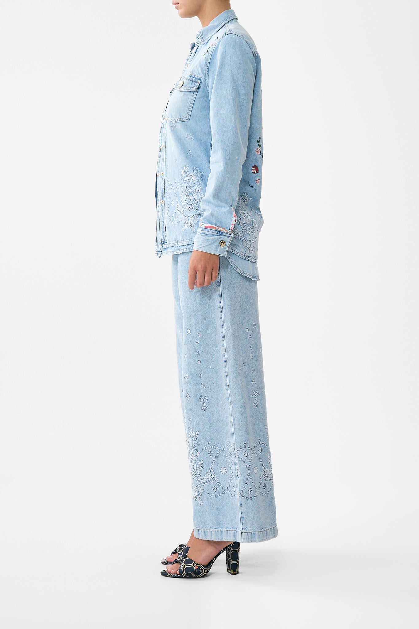 The CAMILLA SOPHY KITSCH STITCH RELAXED SHIRT DENIM in our  print.