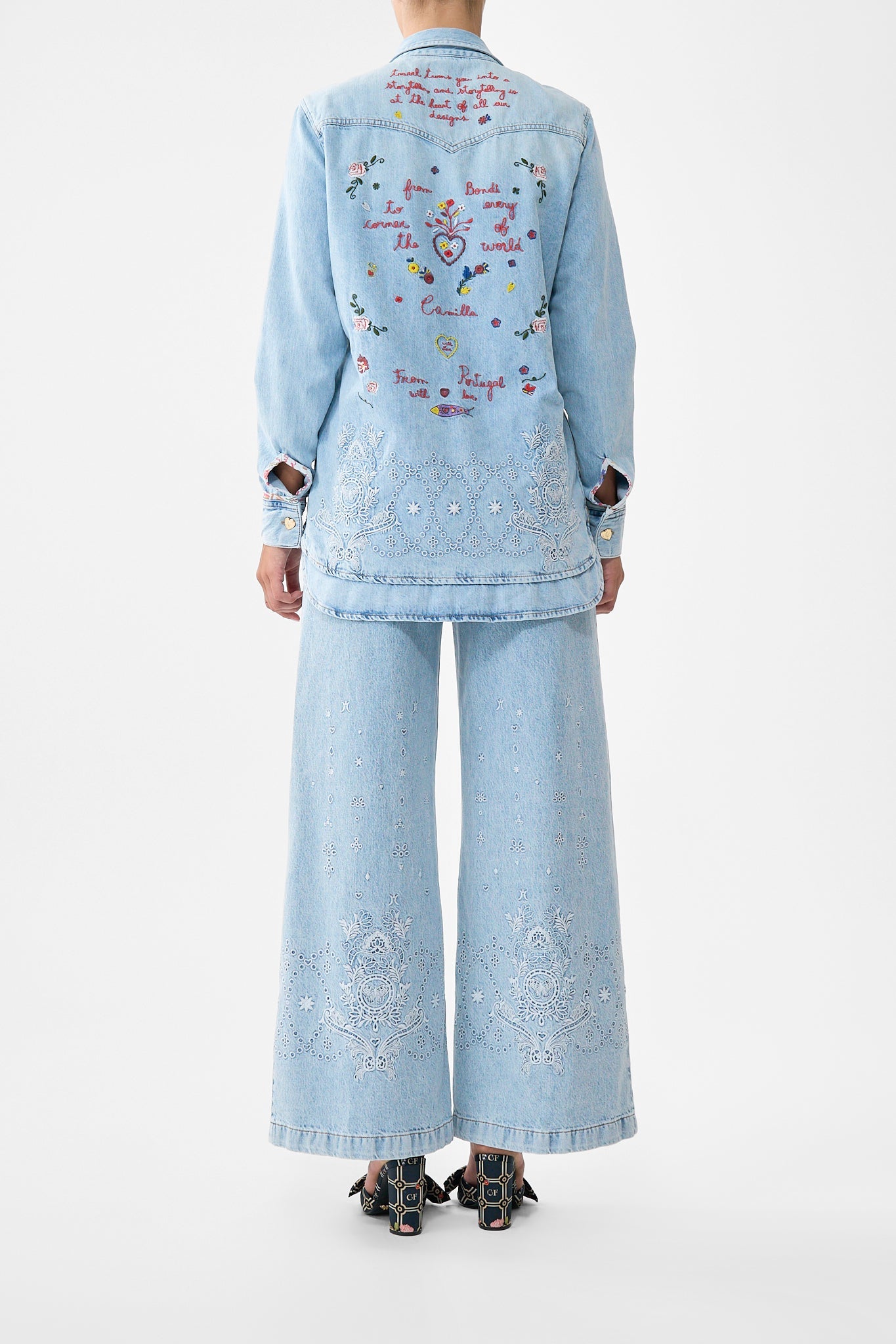 The CAMILLA SOPHY KITSCH STITCH RELAXED SHIRT DENIM in our  print.