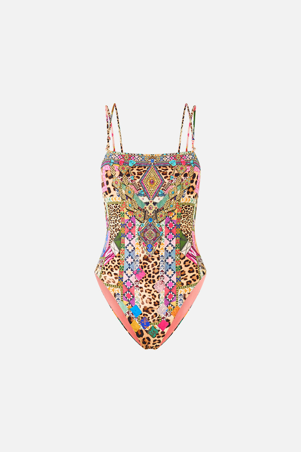 STRAIGHT NECK DOUBLE STRAP BUTTON ONE PIECE EMBROIDERED EVER AFTER