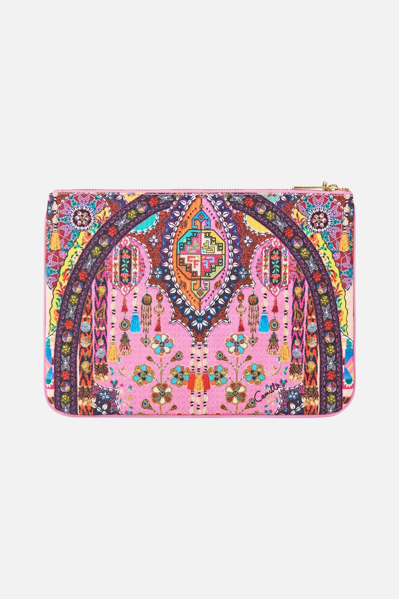 The CAMILLA SMALL CANVAS CLUTCH PATCHWORK PANORAMA in our  print.