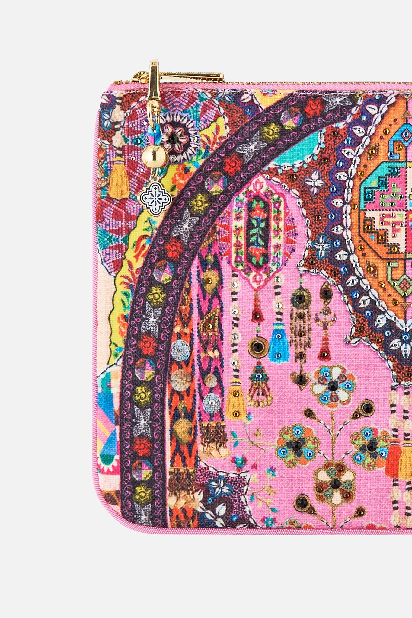 The CAMILLA SMALL CANVAS CLUTCH PATCHWORK PANORAMA in our  print.
