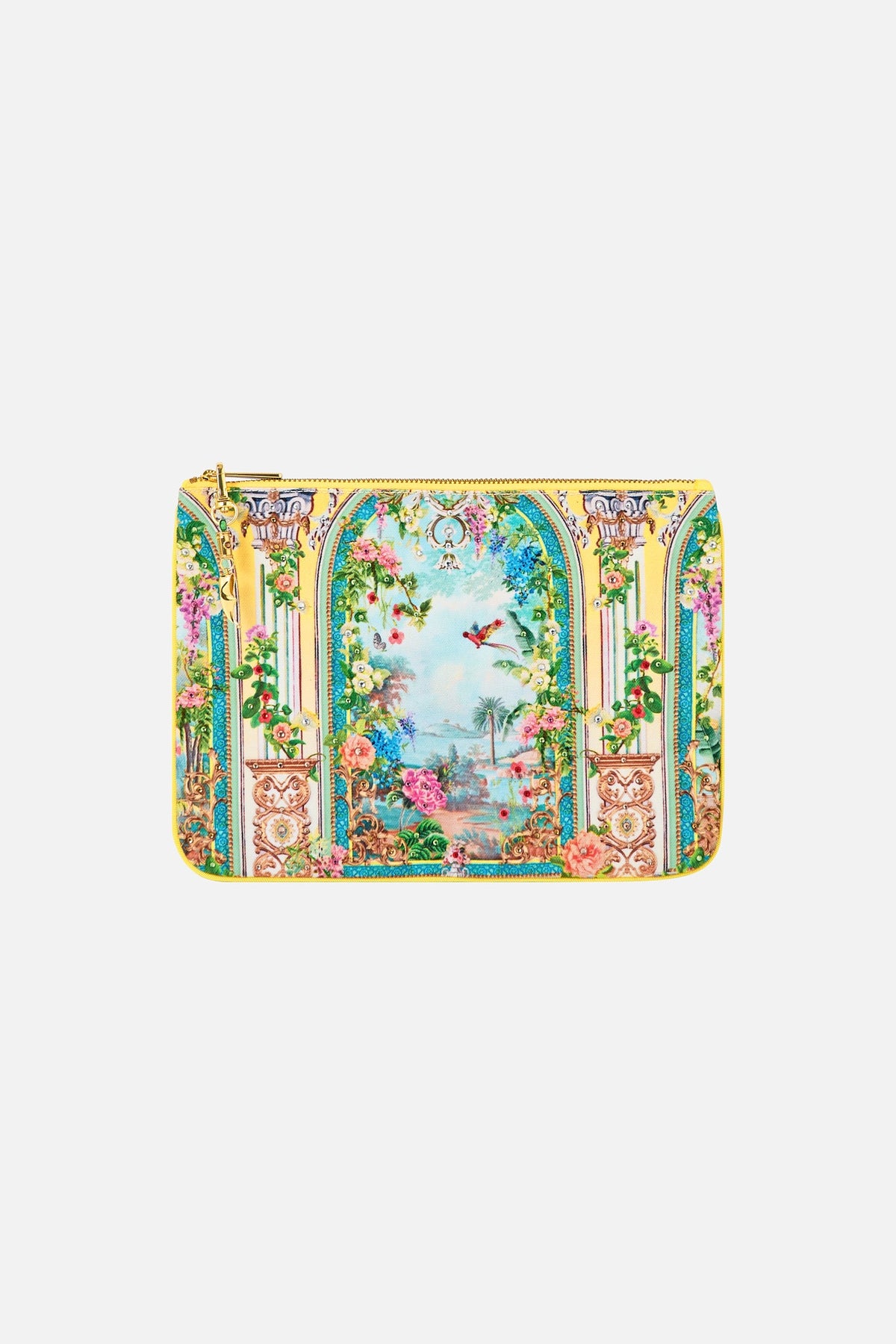 The CAMILLA small canvas clutch from our print tales of Topkapi palace, front product view