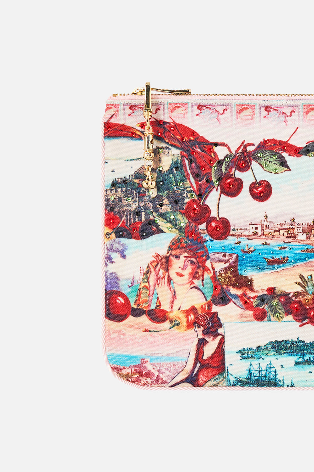 The CAMILLA small canvas clutch from our print notes from the road, back product view