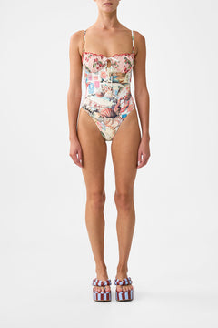 RUCHED CUP UNDERWIRE ONE PIECE WITH TIE FRONT NOTES FROM THE ROAD