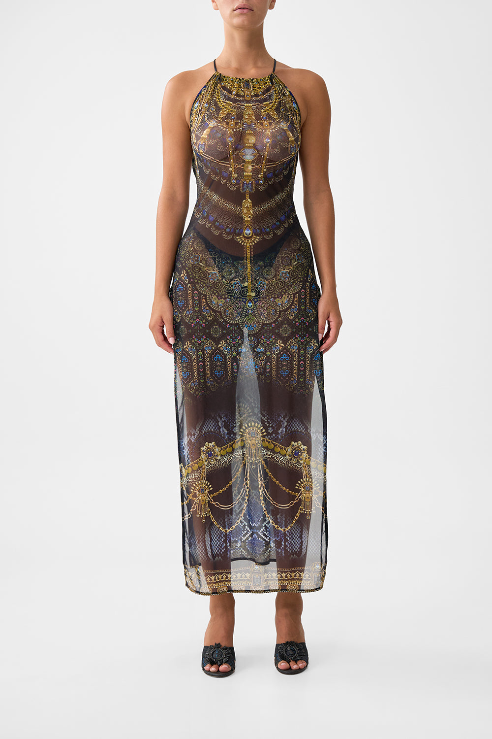 The CAMILLA high neck beach maxi dress with tie back from our print song of the solstice
