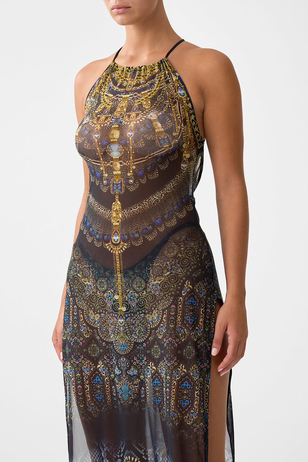 The CAMILLA high neck beach maxi dress with tie back from our print song of the solstice