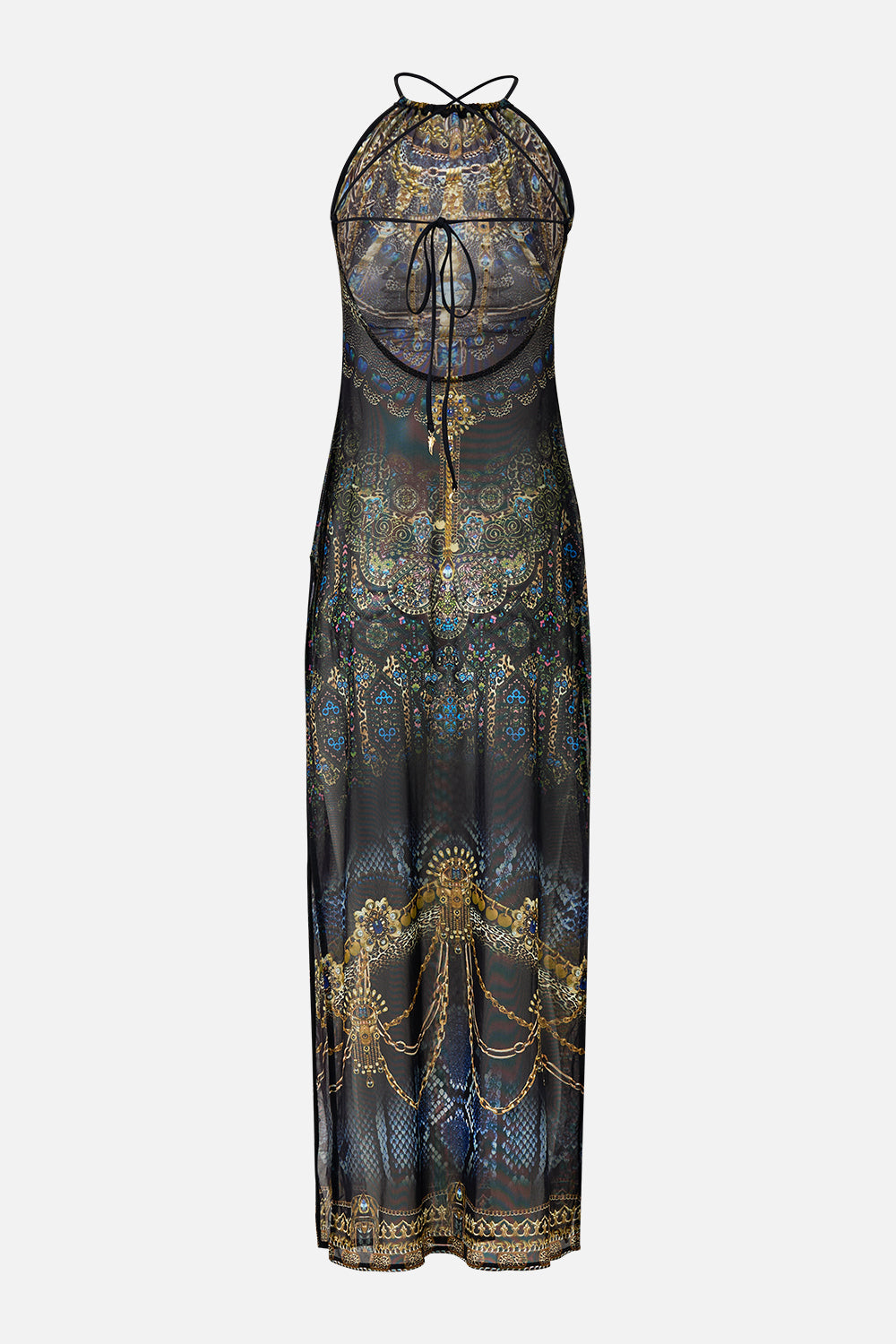 The CAMILLA high neck beach maxi dress with tie back from our print song of the solstice, back product view