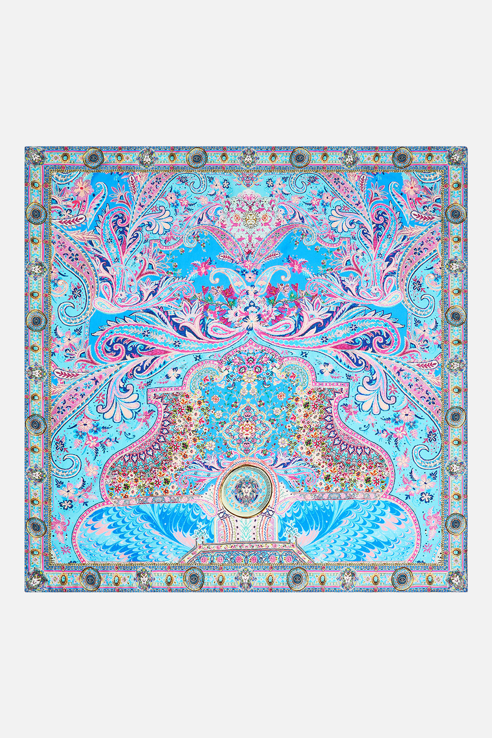 LARGE CRYSTALLED SILK SQUARE SCARF FOOTSTEPS IN FOLKLORE