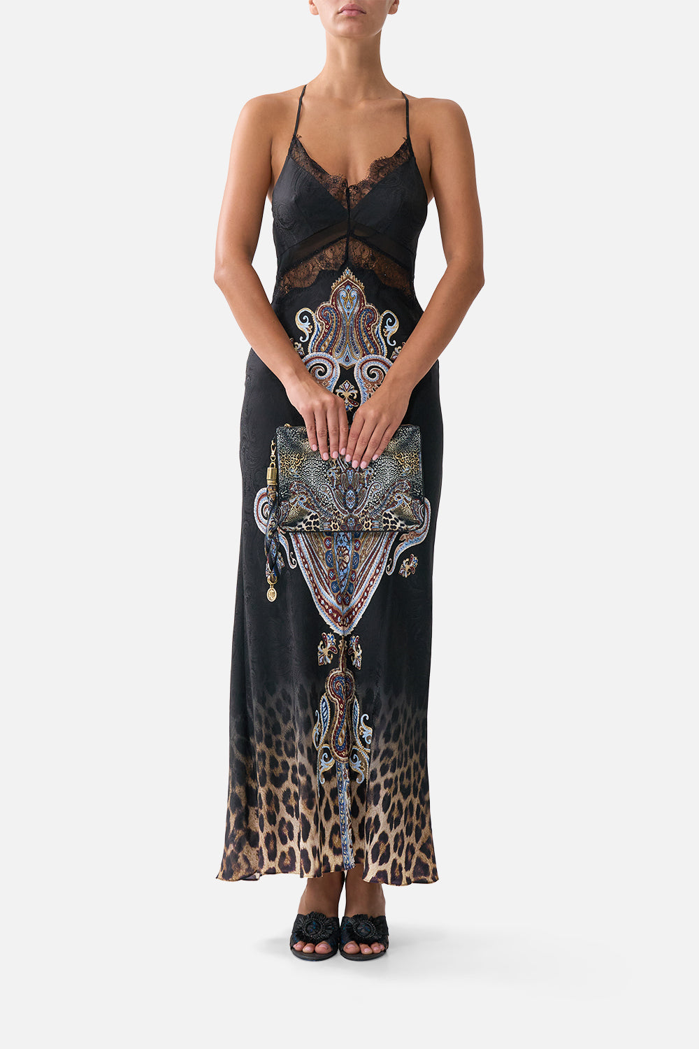 The CAMILLA scarf clutch from our print Istanbul animalia, back model view