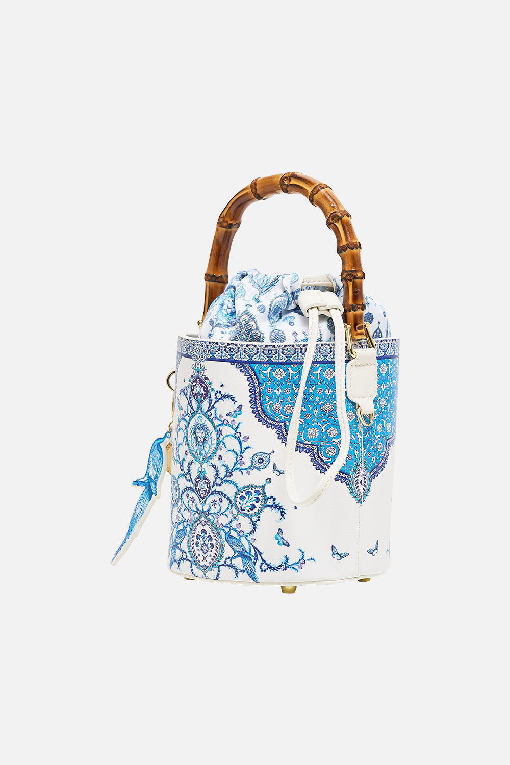 The CAMILLA drawstring bucket bag with keyring from our print Isnik lullaby, back product view