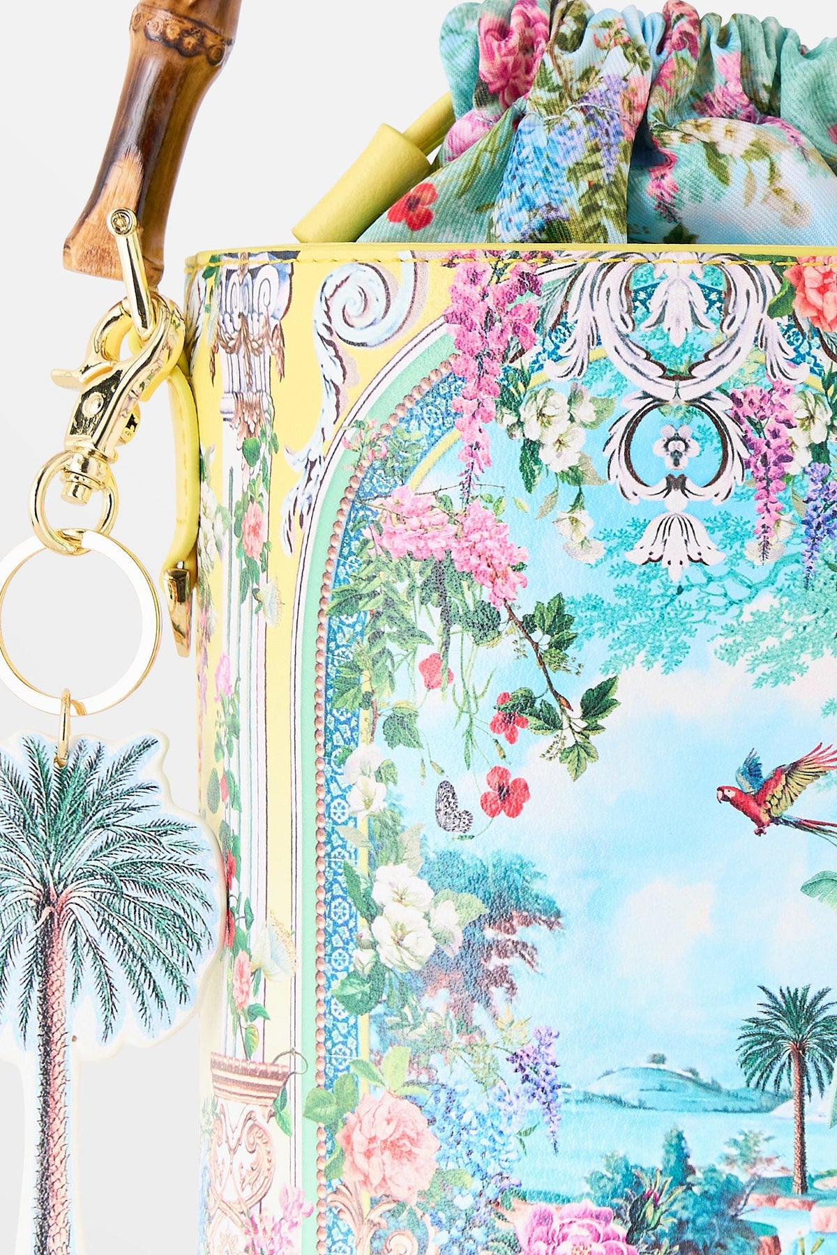 The CAMILLA drawstring bucket bag with keyring from our print tales of Topkapi palace