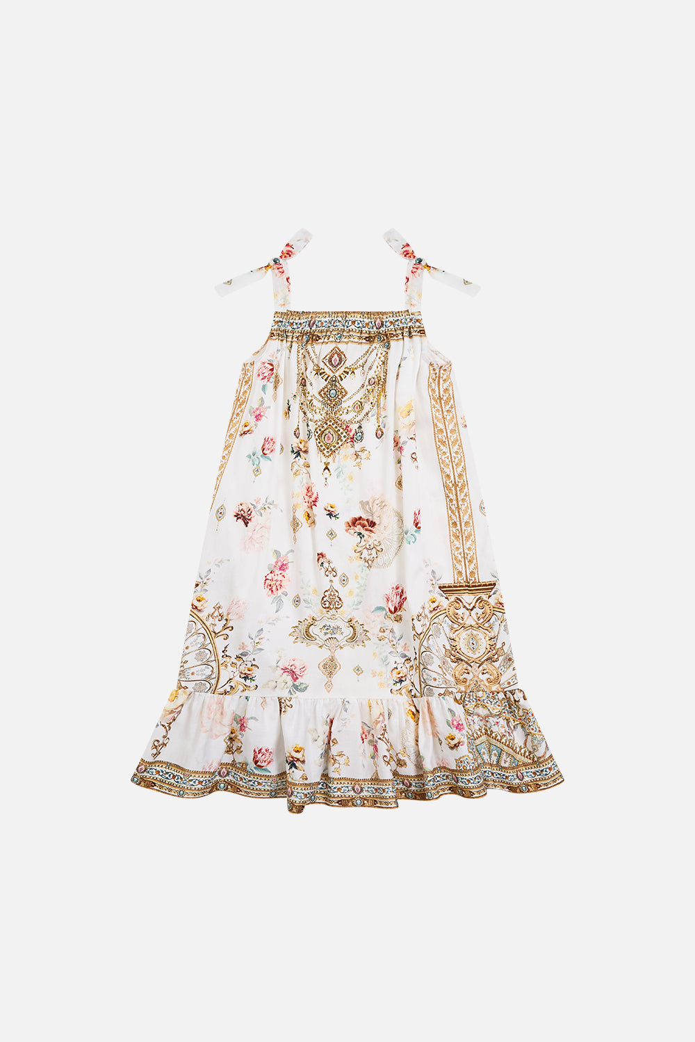 KIDS DRAWSTRING MAXI DRESS WITH BOW STRAPS OTTOMAN DYNASTY