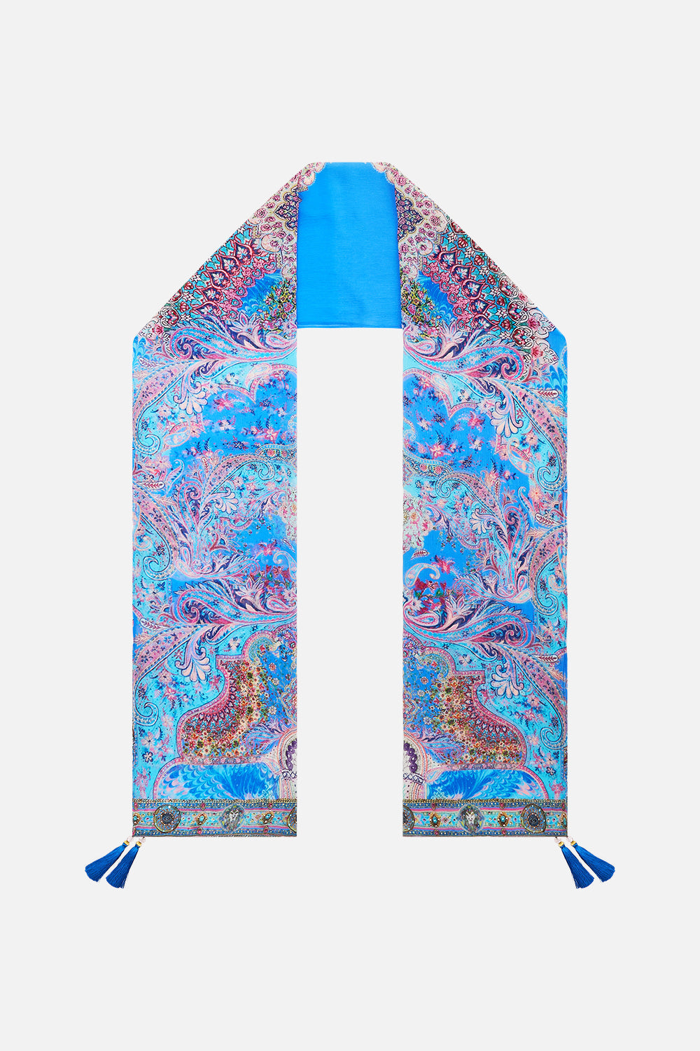 The CAMILLA LONG SILK CRINKLE CHIFFON SCARF FOOTSTEPS IN FOLKLORE in our FOOTSTEPS IN FOLKLORE print.