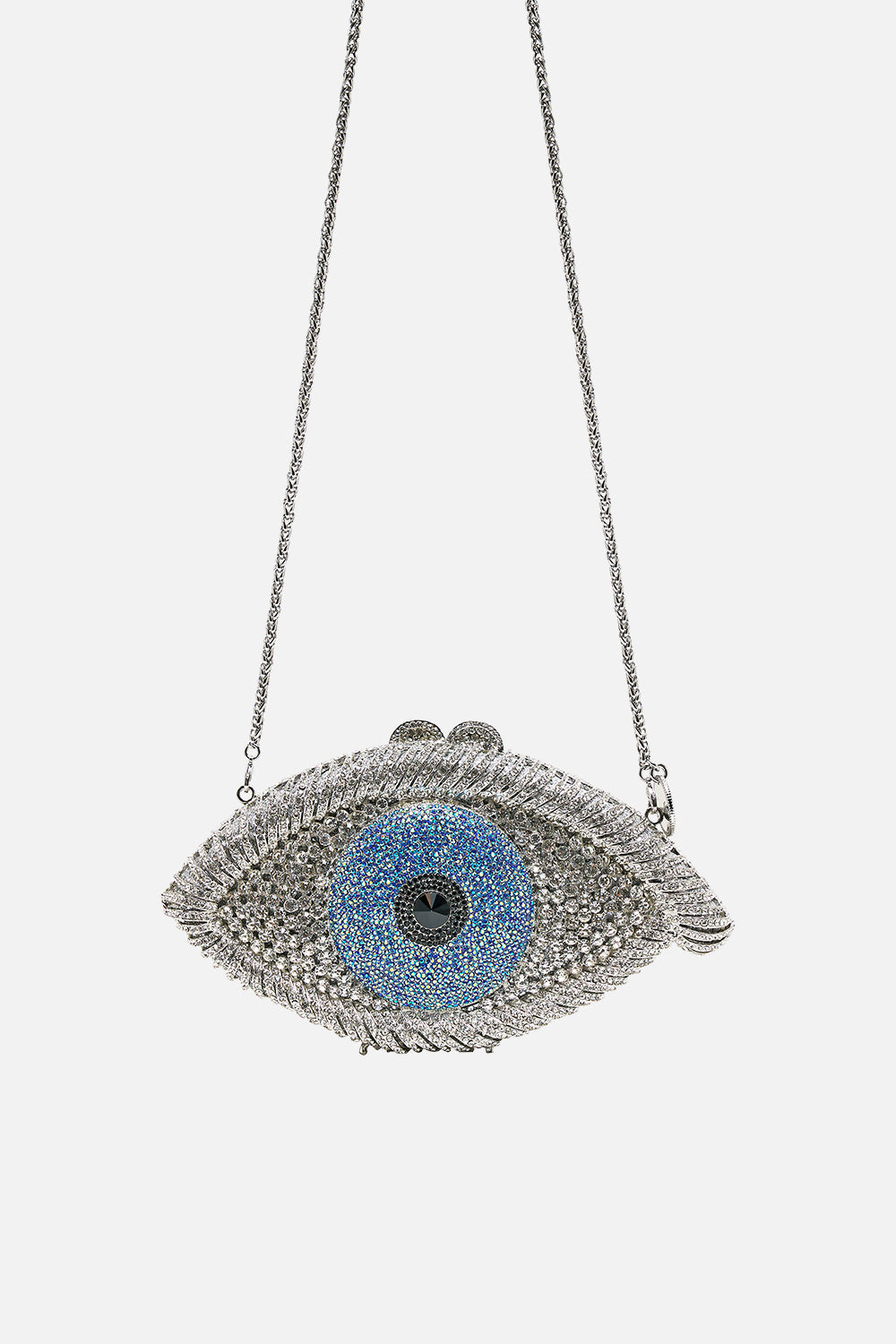 The CAMILLA embellished crystal eye clutch bag in Crystal