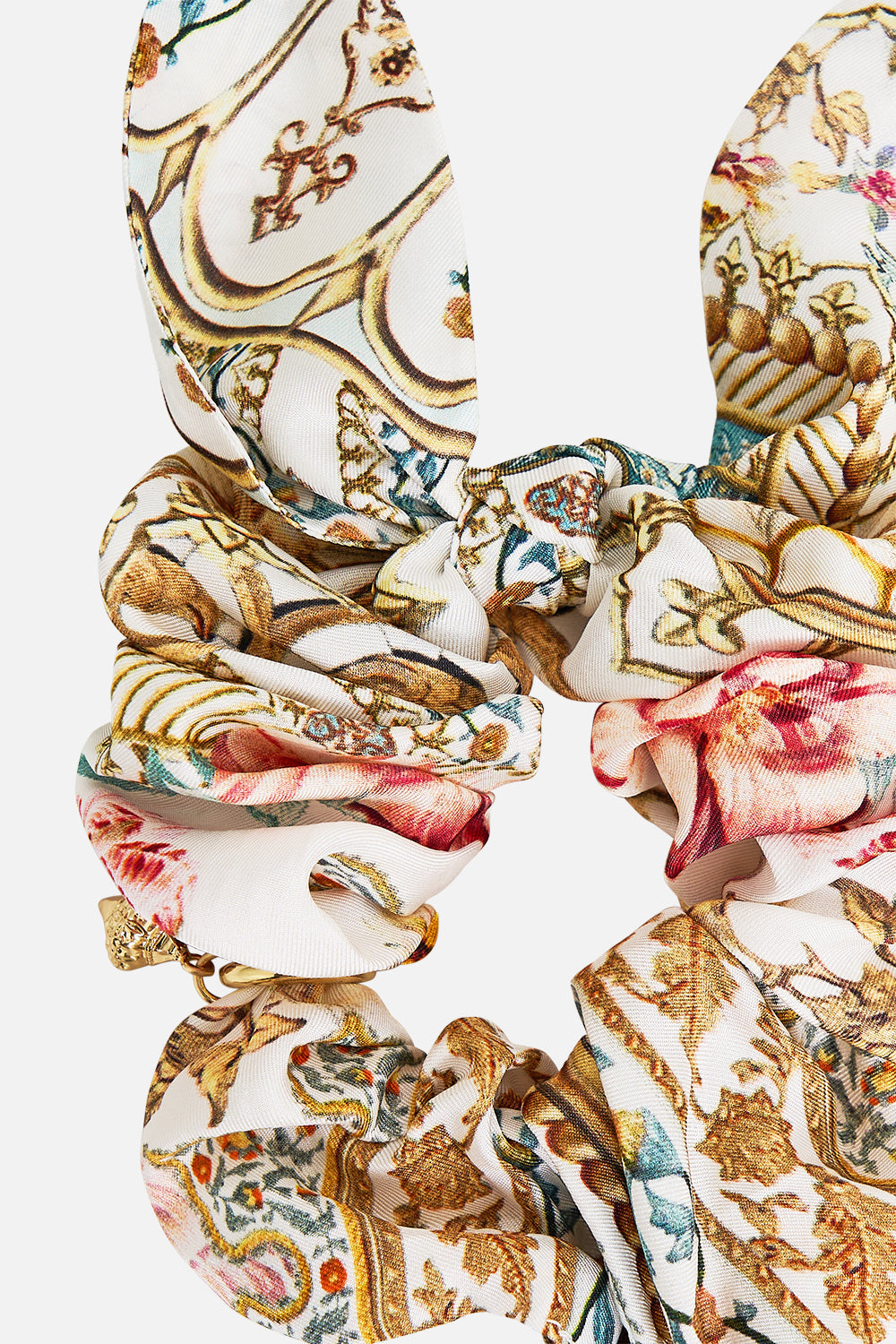 The CAMILLA scrunchie with tie and charm from our print Ottoman dynasty, back product view