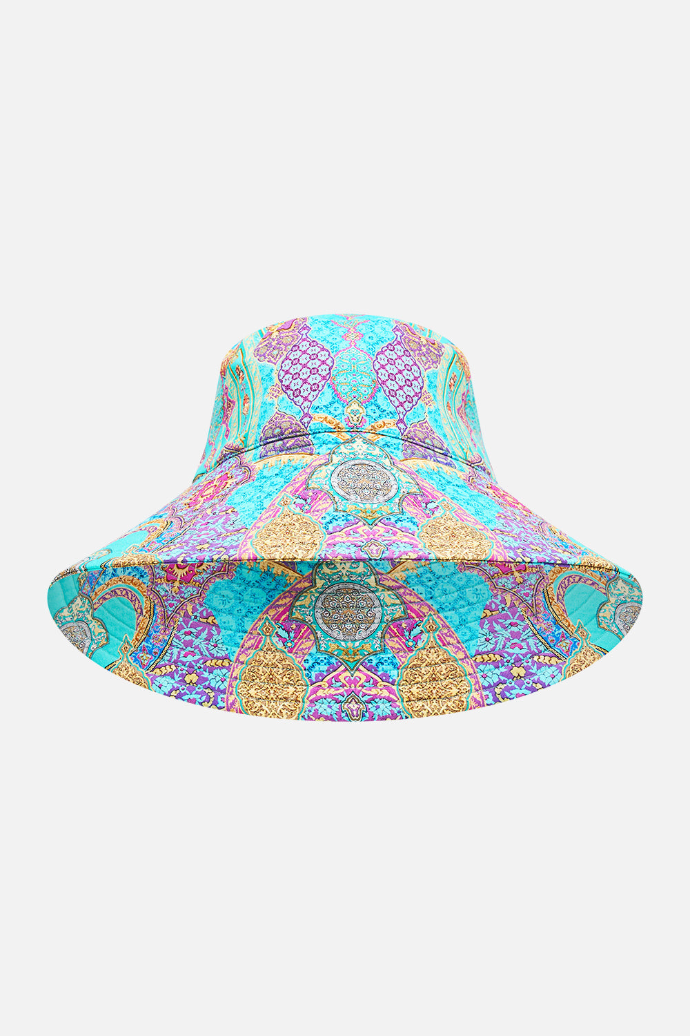 The CAMILLA wide brim bucket hat from our print the concubines corridor, front product view