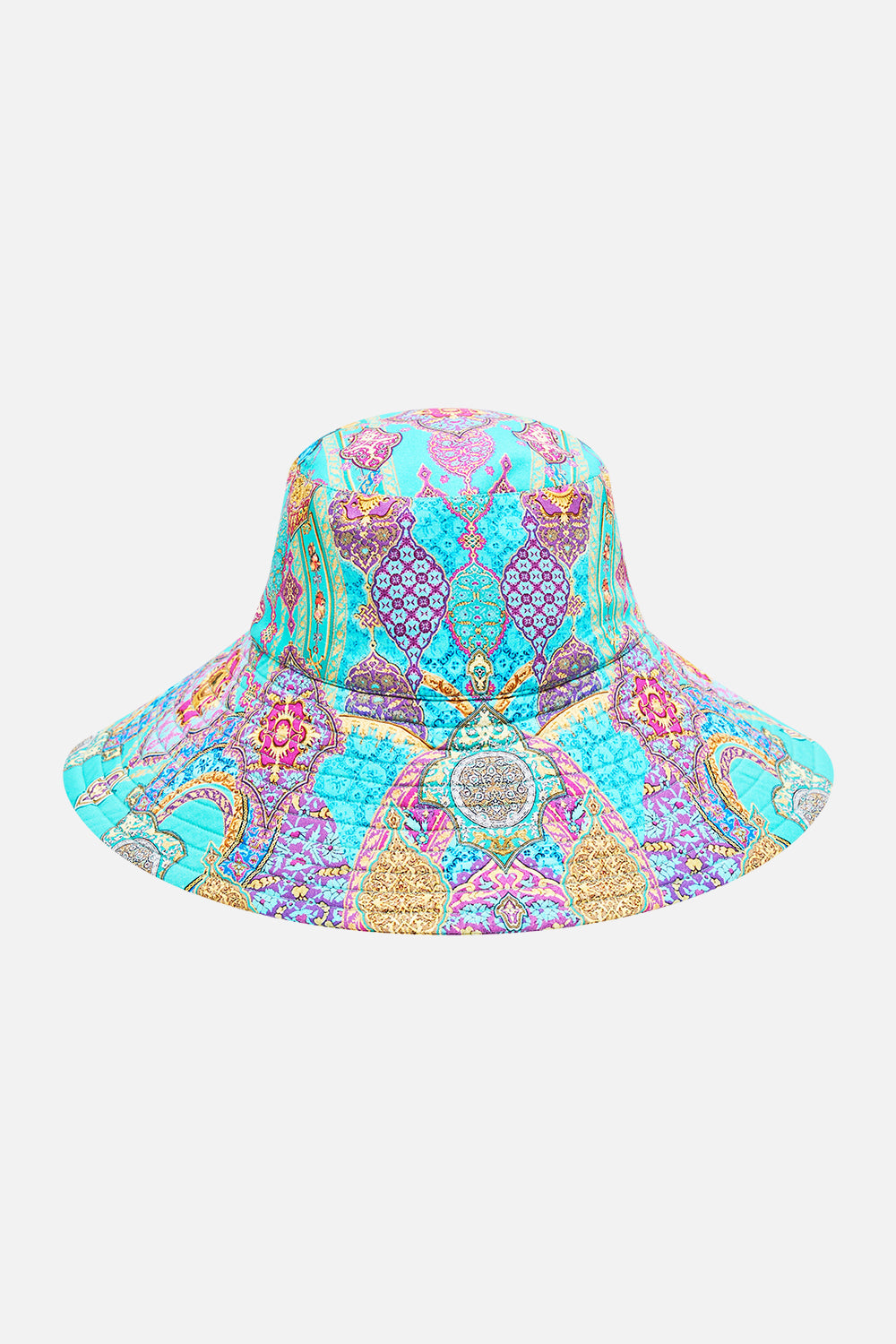 The CAMILLA wide brim bucket hat from our print the concubines corridor, back product view