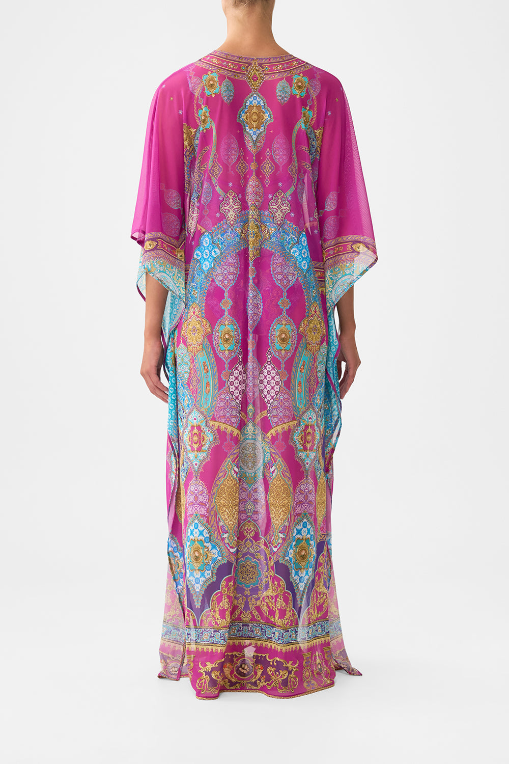 The CAMILLA long v neck kaftan with ring front trim from our print concubines, sultans & courtiers