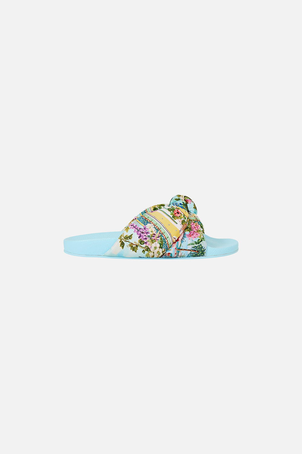 The CAMILLA ebony knotted slide from our print tales of Topkapi palace, front product view