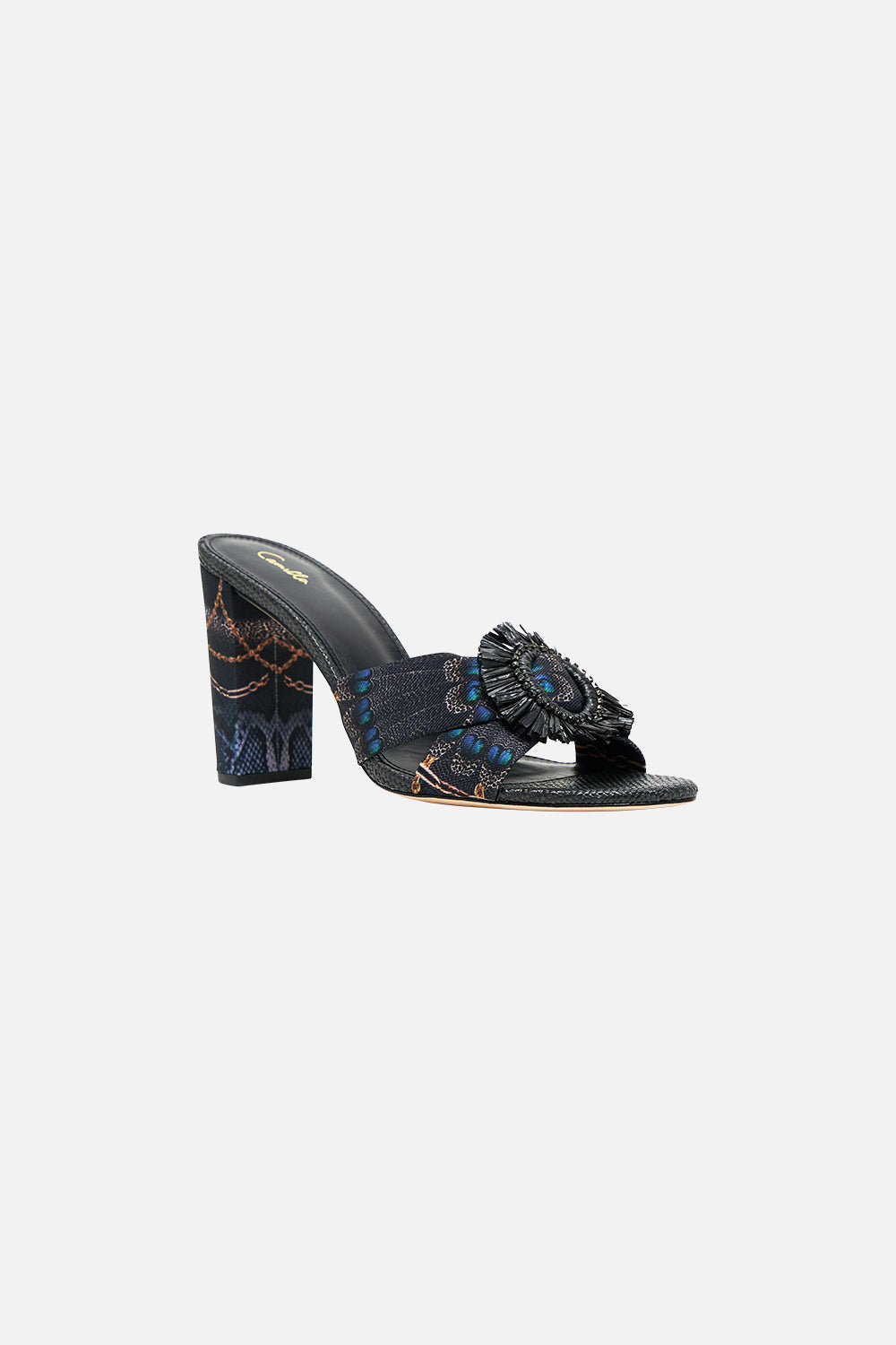 AZRA PRINTED RAFFIA MULE HEEL SONG OF THE SOLSTICE