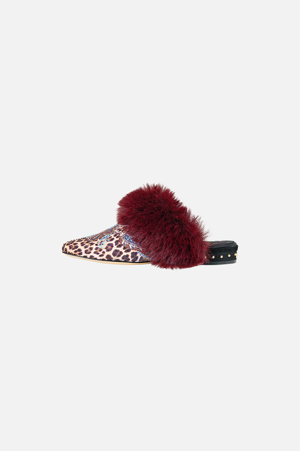 The CAMILLA belle fur slipper from our print Istanbul animalia, back product view