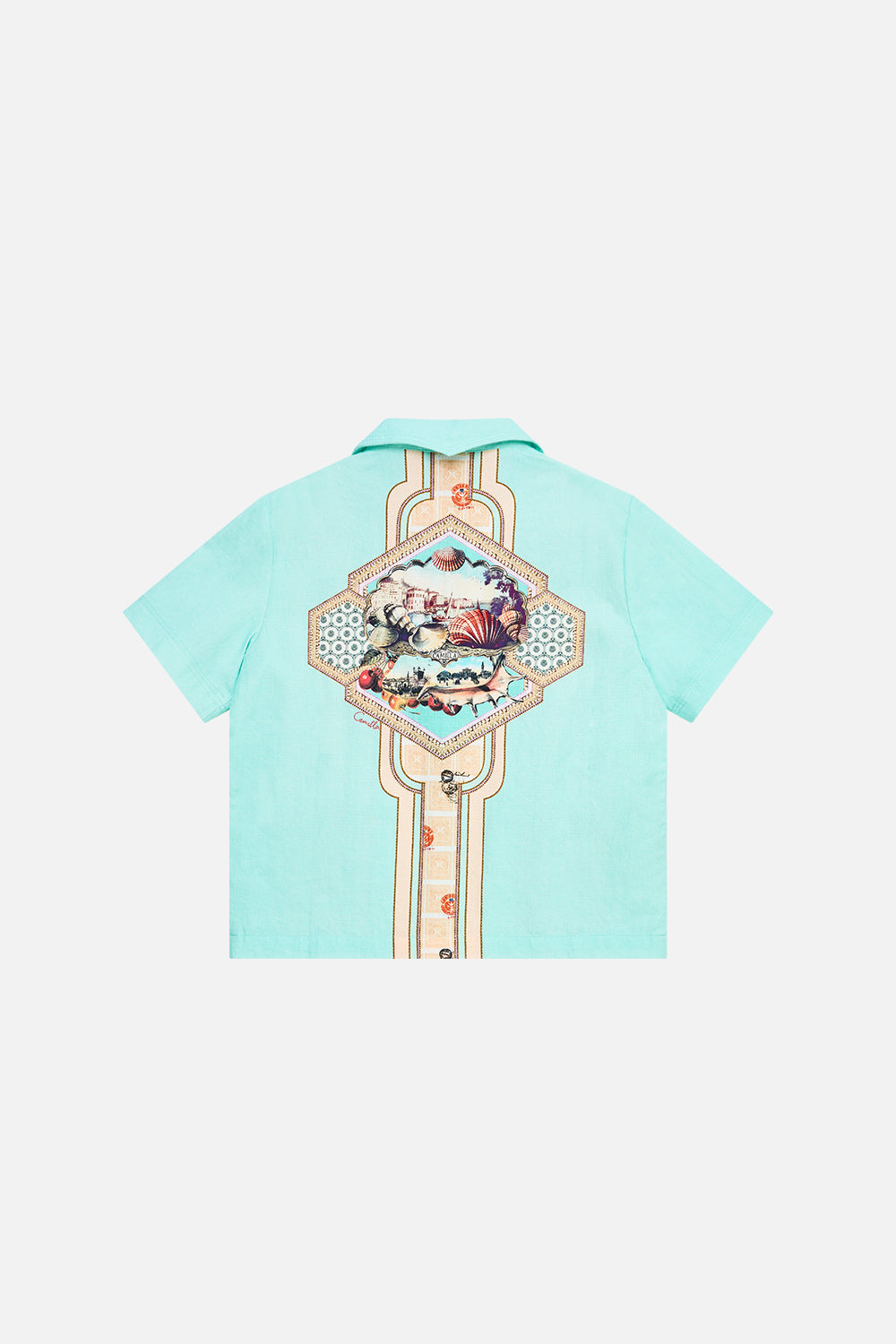 The CAMILLA boys short sleeve cabana shirt from our print with love from Türkiye, back product view