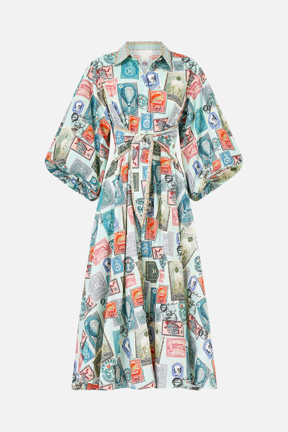 WAIST TIE SHIRT DRESS WITH BUBBLE SLEEVE WITH LOVE FROM TÜRKIYE