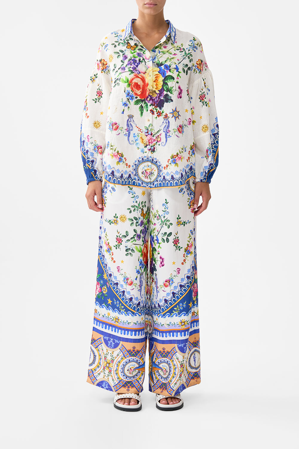 The CAMILLA BALLOON SLEEVE BLOUSE TILES DARLS in our TILES DARLS print.