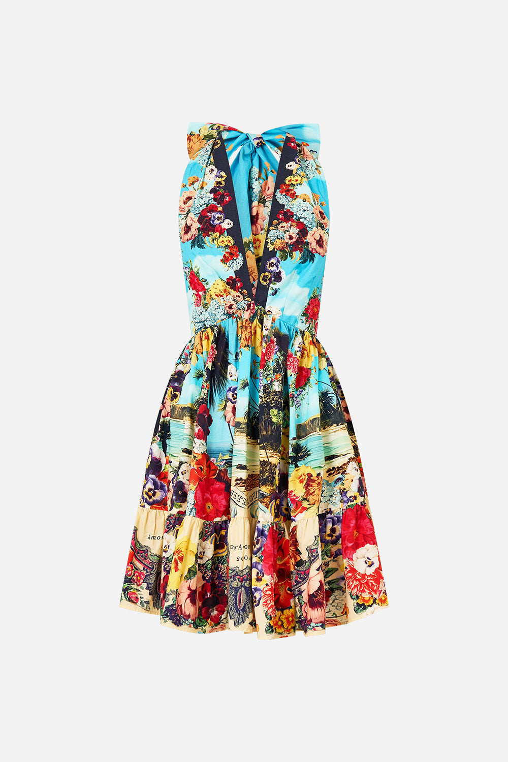 The CAMILLA Ruffle Hem Halter Short Dress in our Bathing Bombshell print.