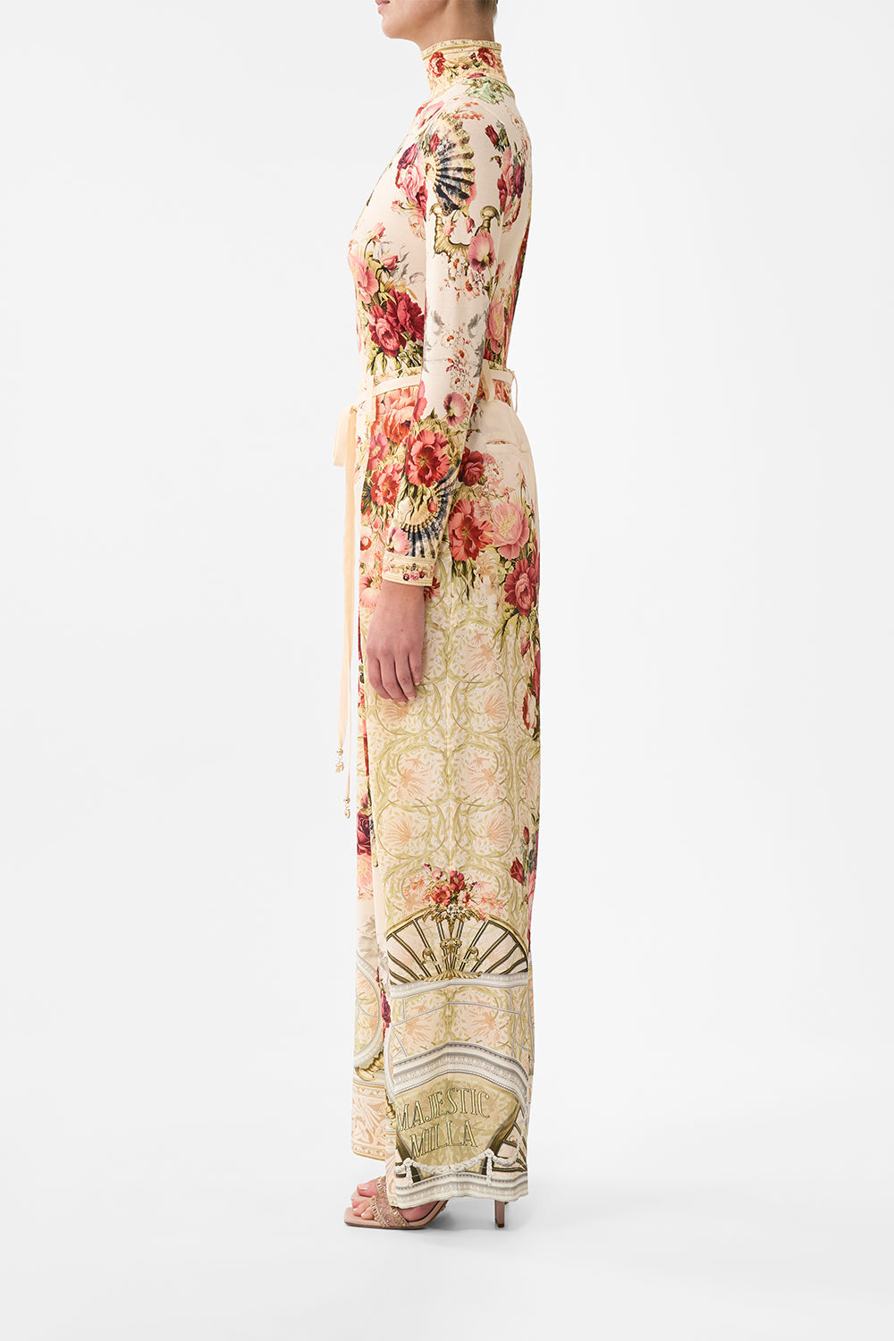 The CAMILLA SOFT WIDE LEG PANT WITH TIE DETAIL MEET ME AT THE MAJESTIC in our  print.