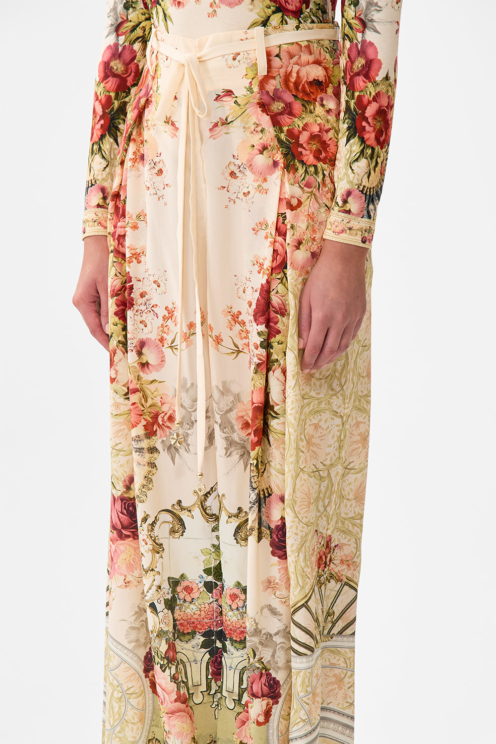 The CAMILLA SOFT WIDE LEG PANT WITH TIE DETAIL MEET ME AT THE MAJESTIC in our  print.