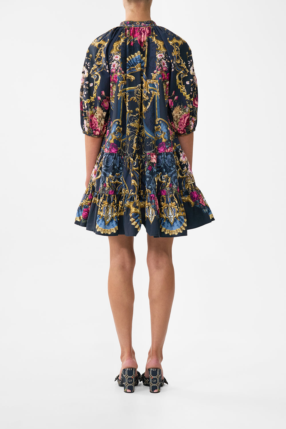The CAMILLA PUFF SLEEVE SHIRT DRESS ORNATE ON A PLATE in our  print.