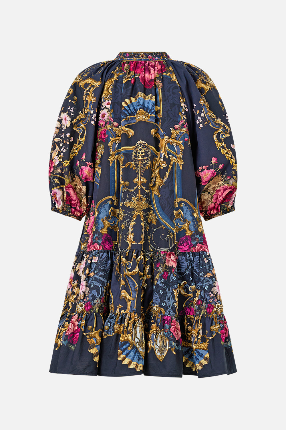The CAMILLA PUFF SLEEVE SHIRT DRESS ORNATE ON A PLATE in our  print.