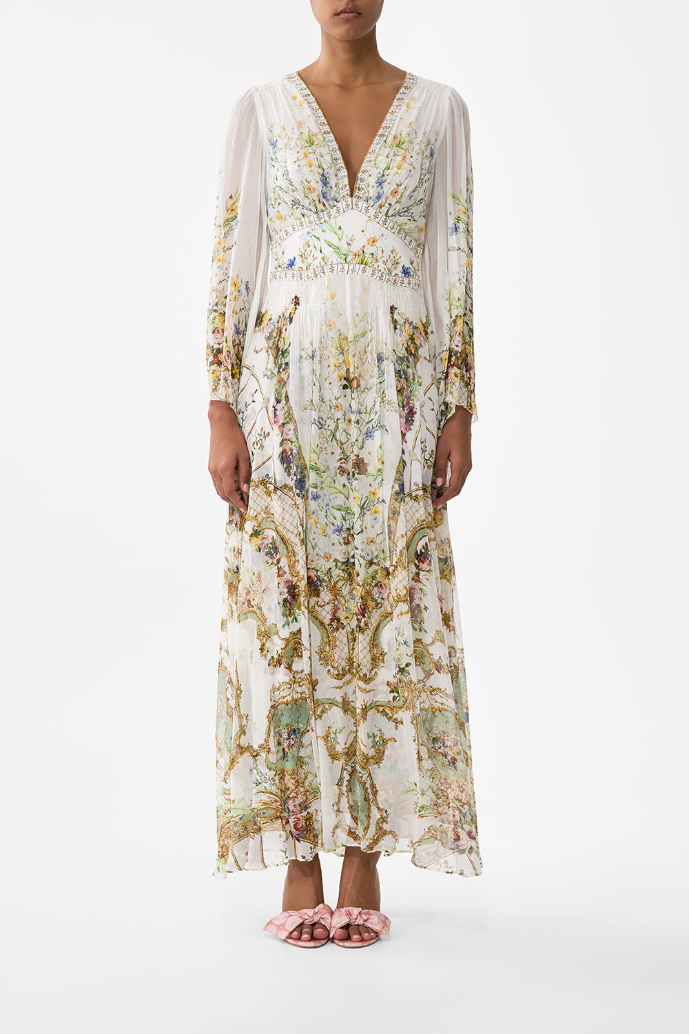 The CAMILLA FLARED SLEEVE DRESS DRESSING ROOM DRAMA in our DRESSING ROOM DRAMA print.