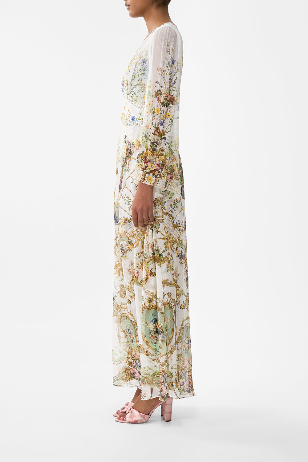 The CAMILLA FLARED SLEEVE DRESS DRESSING ROOM DRAMA in our  print.