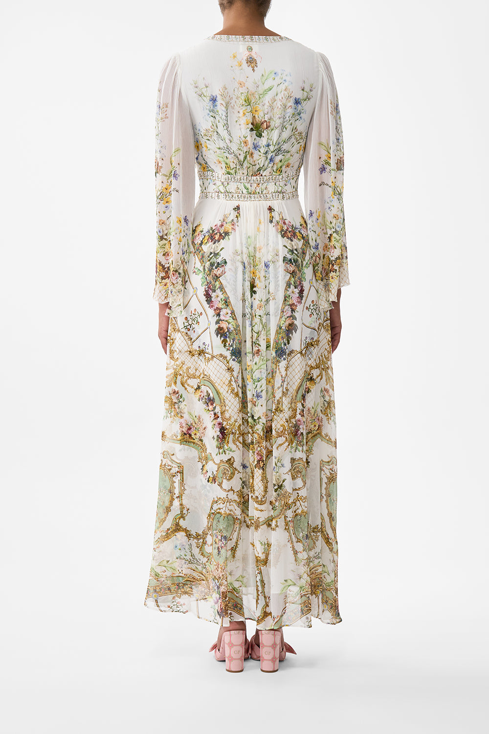 The CAMILLA FLARED SLEEVE DRESS DRESSING ROOM DRAMA in our  print.