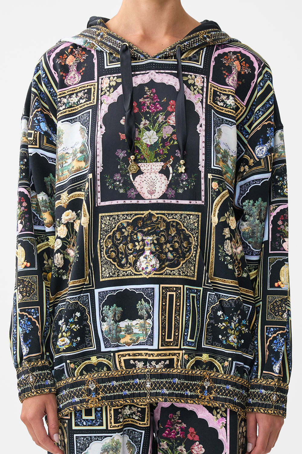 The CAMILLA SILK HEM BAND BOYFRIEND HOODIE OTTOMAN ELEGANCE in our  print.