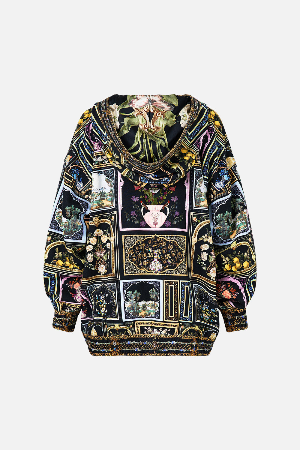 The CAMILLA SILK HEM BAND BOYFRIEND HOODIE OTTOMAN ELEGANCE in our  print.