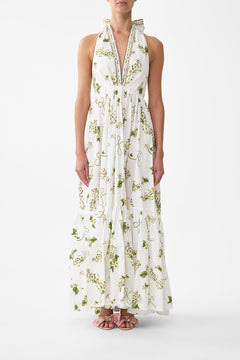 The CAMILLA Ruffle Hem Halter Dress in our Botanical Utopia print.