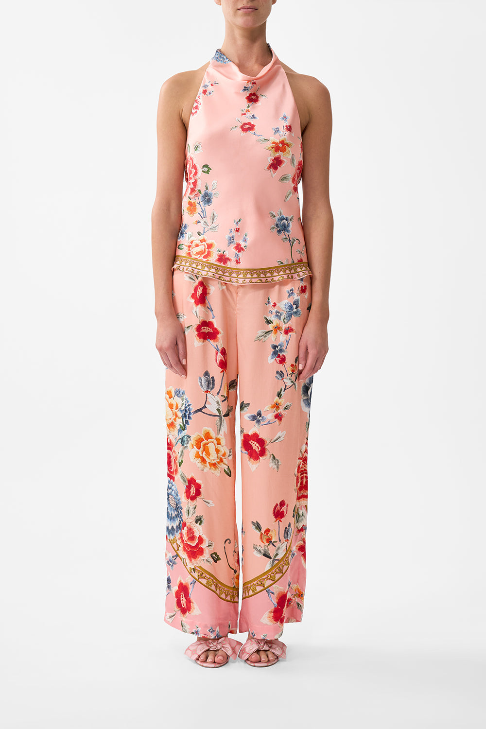 The CAMILLA Cowl Neck Halter Top in our Majestic Milla print.