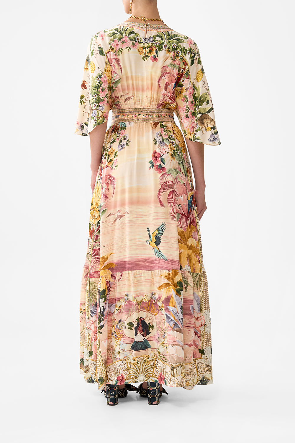 WAISTED DRESS WITH HEM RUFFLE WELCOME TO THE WHITE LOTUS