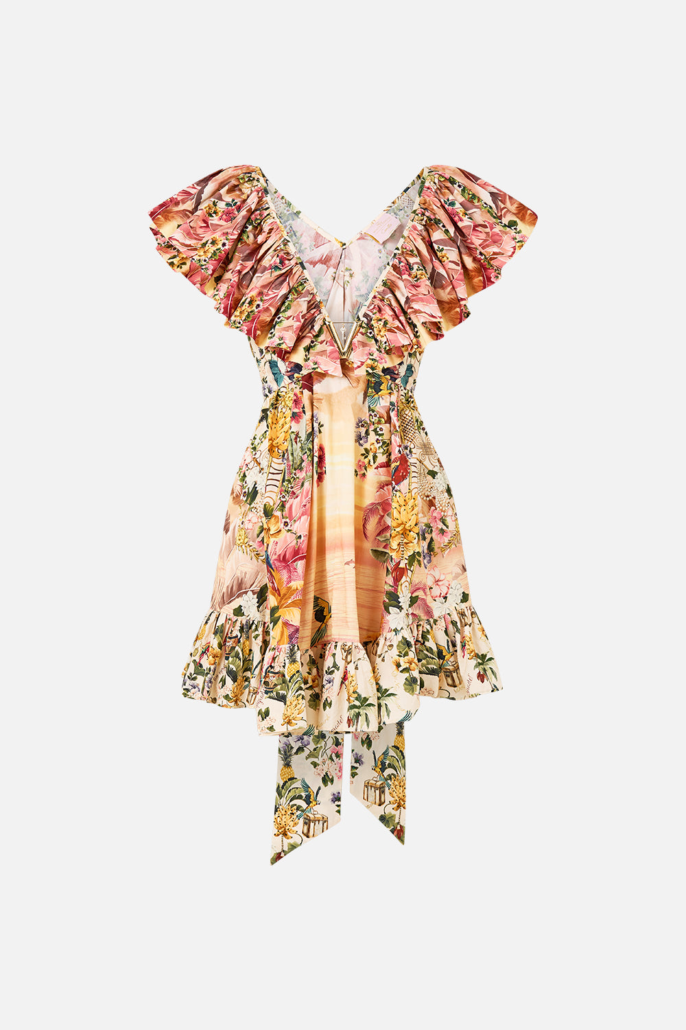 SHORT FRILL NECK DRESS WITH HARDWARE WELCOME TO THE WHITE LOTUS